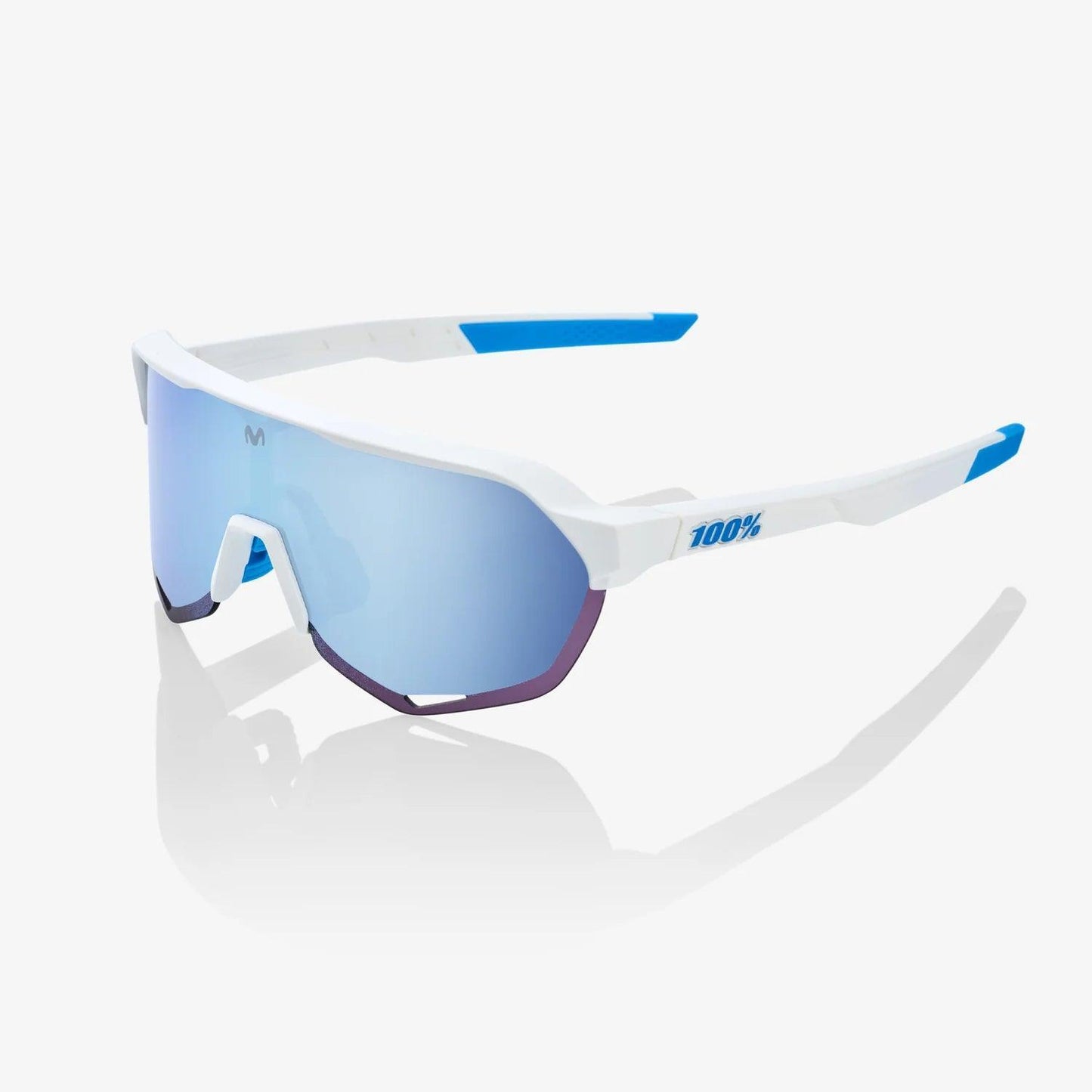 100 Percent Sunglasses - S2 - SE Movistar Team White - HiPER® Blue Multilayer Mirror Lens – Primary View | Smash It Sports