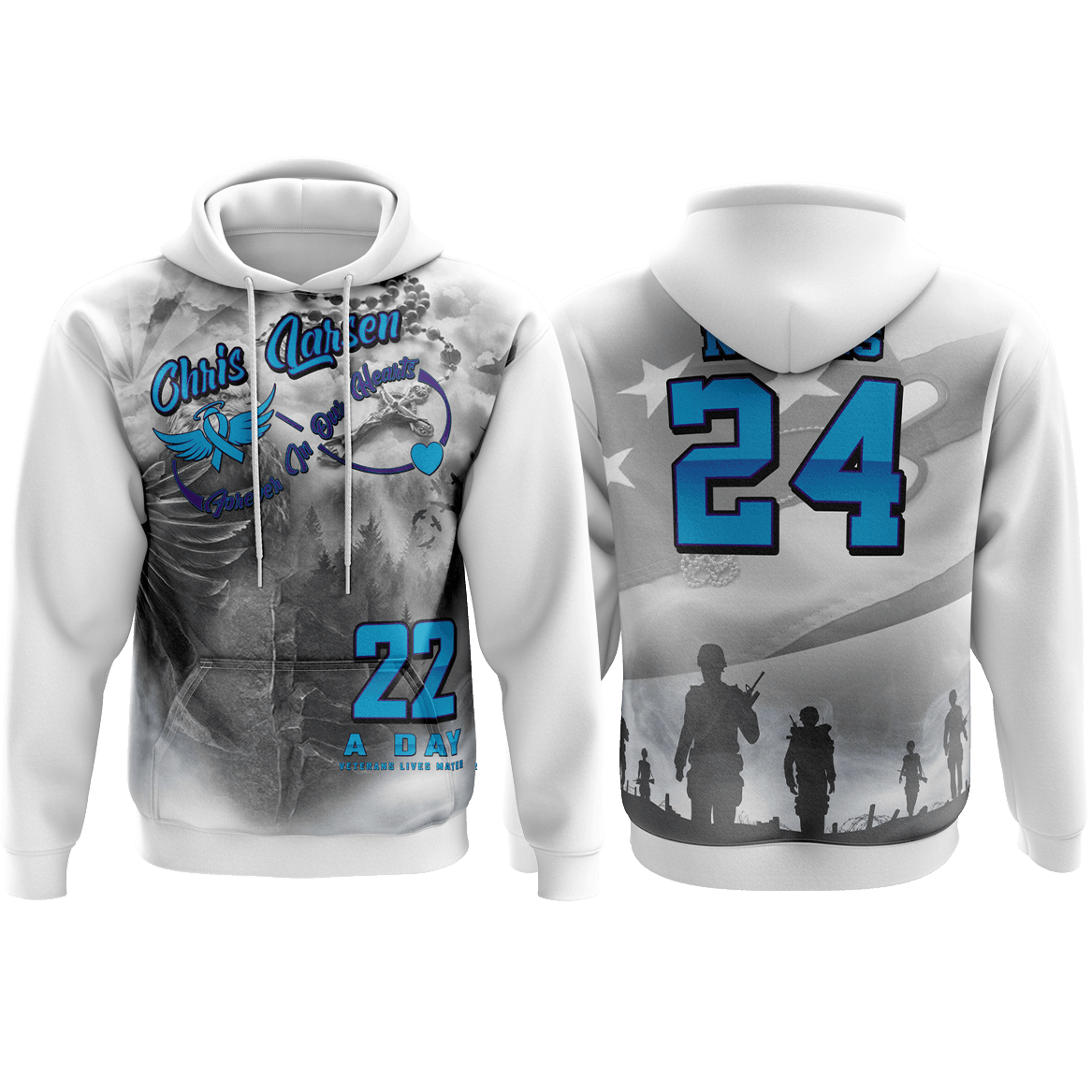 22 a Day Veterans Lives Matter Chris Larsen Hoodie (Customized Buy-In) – Specs Overview | Smash It Sports