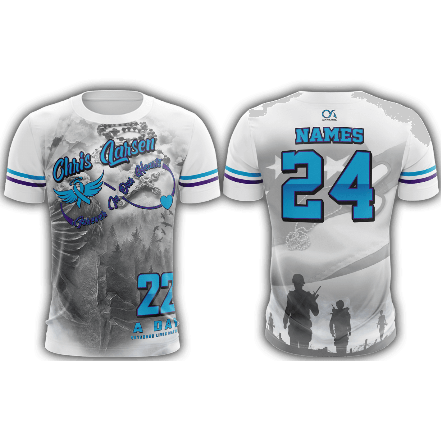 22 a Day Veterans Lives Matter Chris Larsen Short Sleeve Shirt (Customized Buy-In) – Specs Overview | Smash It Sports