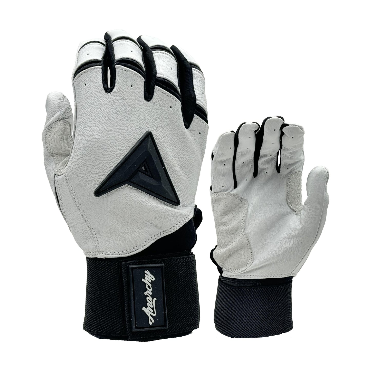 Anarchy Grindstone Long Cuff Batting Glove - White/Black – Product View | Smash It Sports | leather, pro