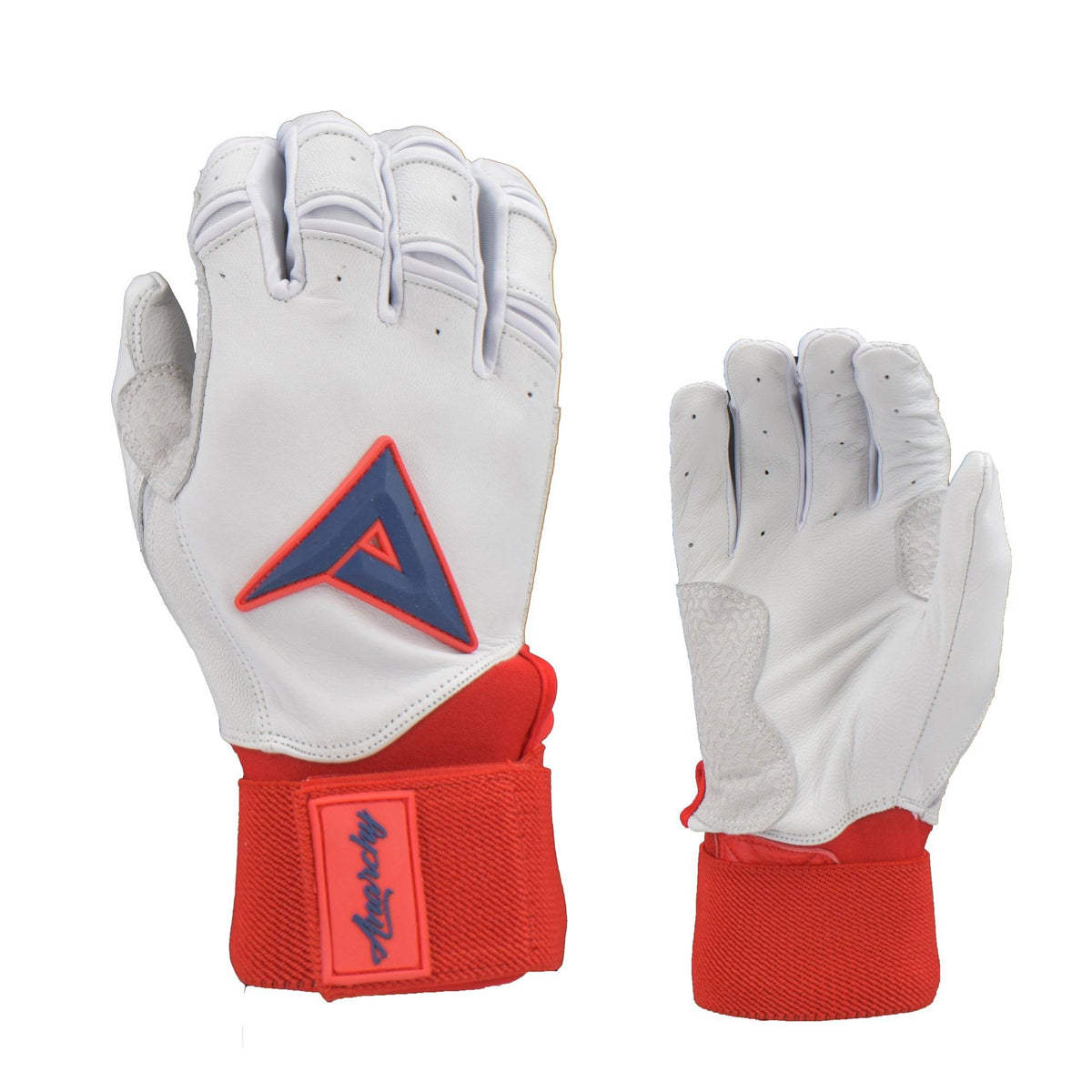 Anarchy Grindstone Long Cuff Batting Glove - Whiteout - Red/Navy – Product View | Smash It Sports | leather, pro
