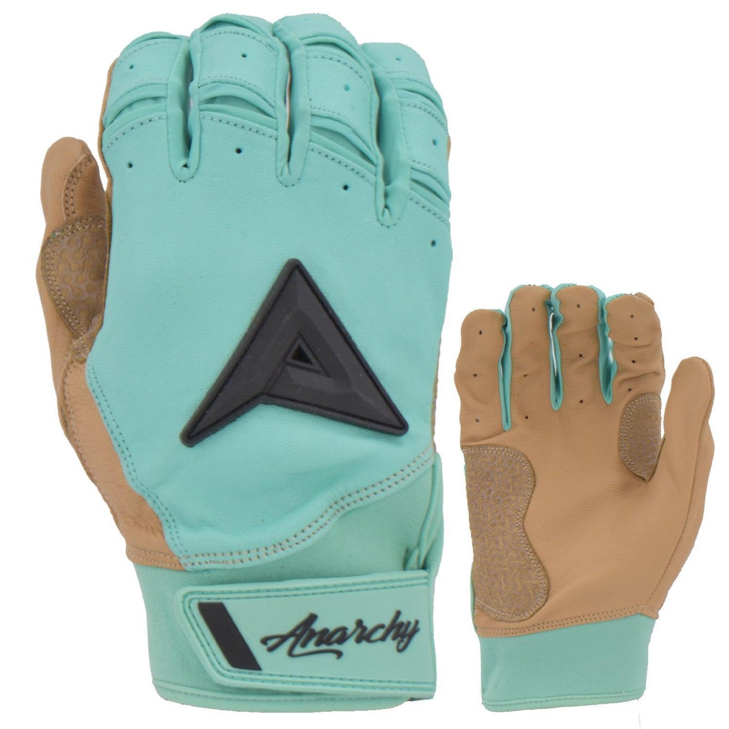 Anarchy Grindstone Short Cuff Batting Glove - Mint/Tan/Black – Product View | Smash It Sports | leather, pro