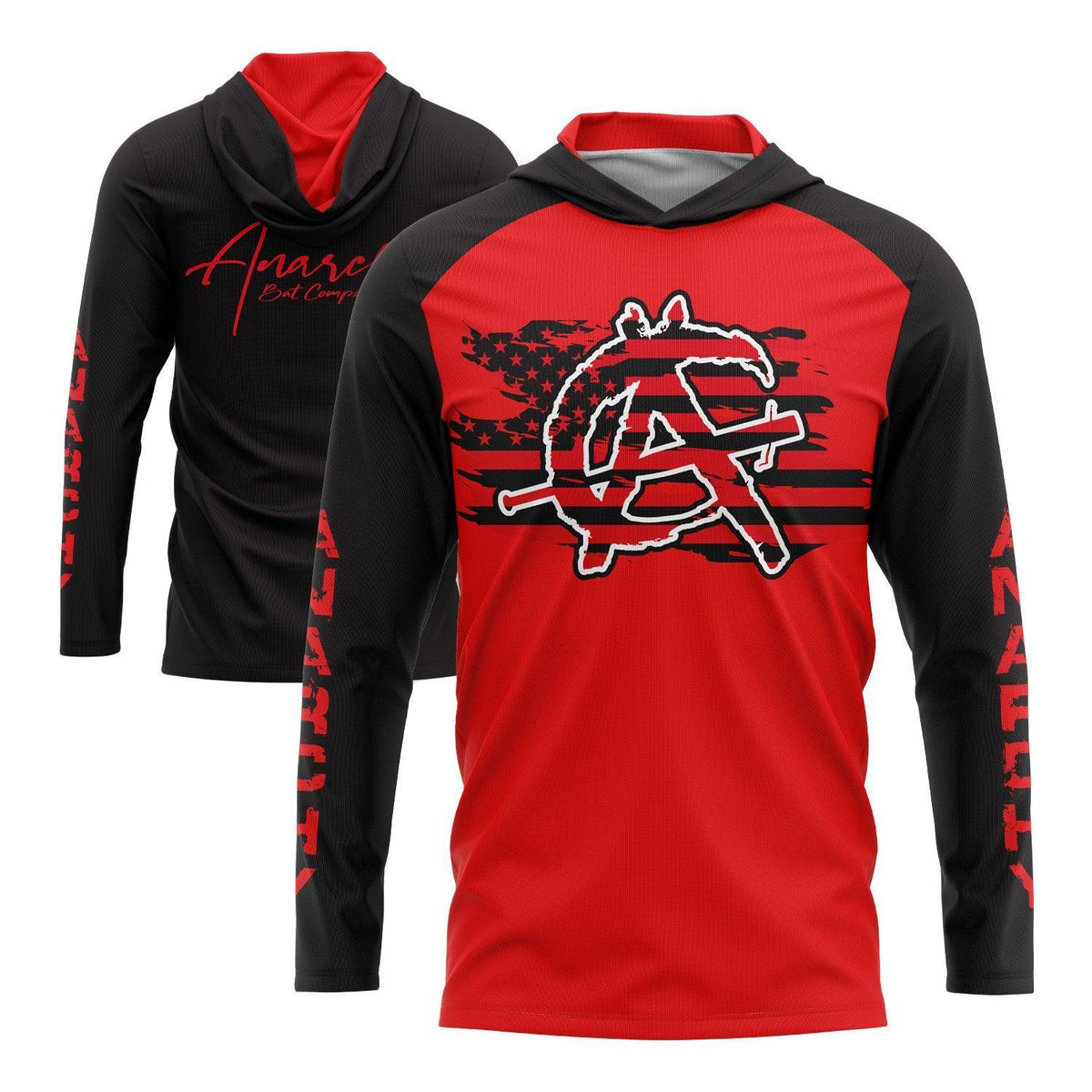 Anarchy Hooded Long Sleeve Tee - Black/Red – Product View | Smash It Sports