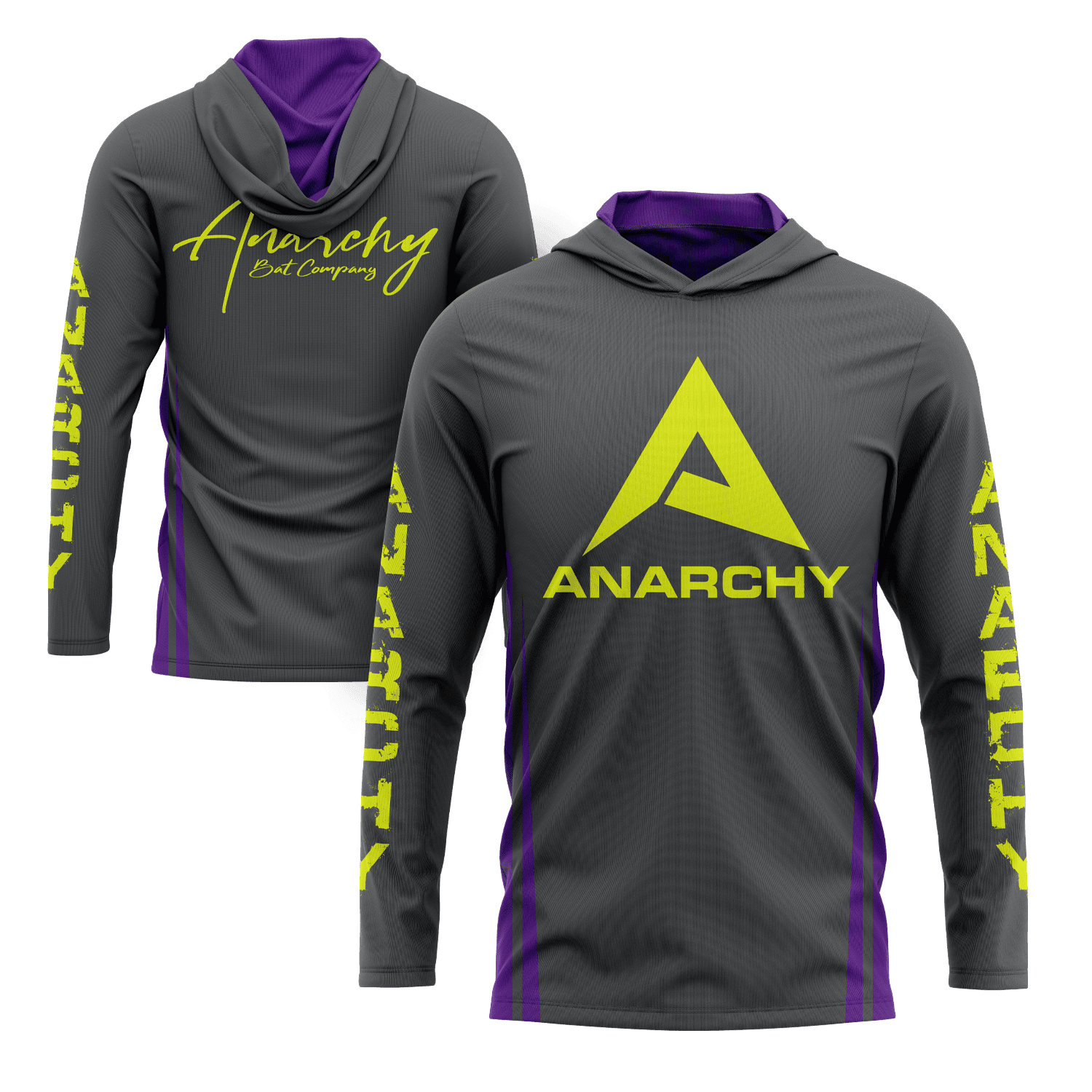 Anarchy Hooded Long Sleeve Tee - Charcoal/Purple/Volt - Smash It Sports
