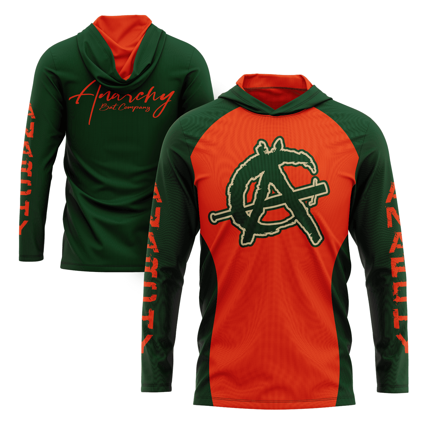 Anarchy Hooded Long Sleeve Tee - Orange/Dark Green - Smash It Sports