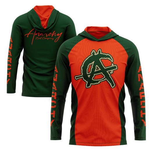 Anarchy Hooded Long Sleeve Tee - Orange/Dark Green - Smash It Sports
