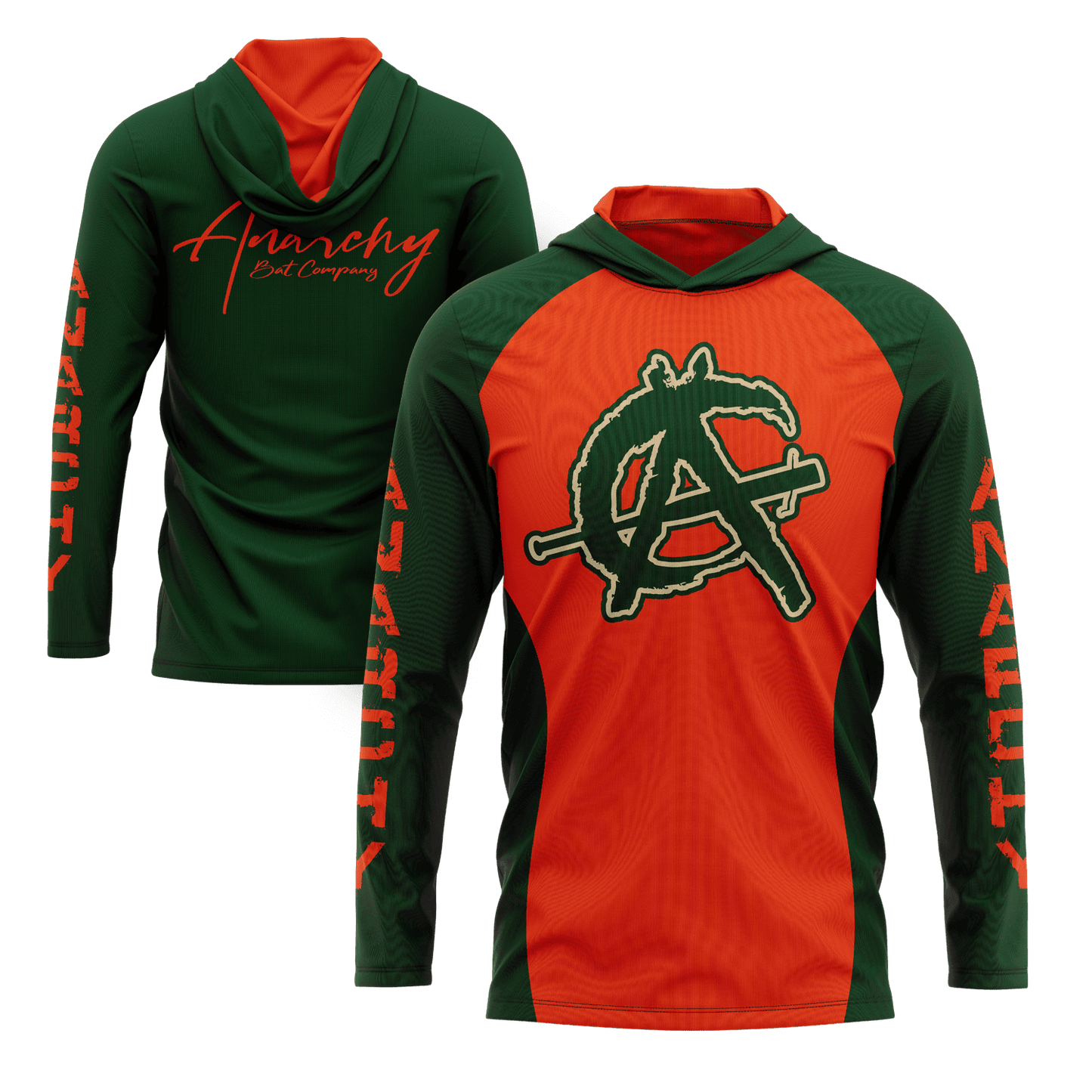 Anarchy Hooded Long Sleeve Tee - Orange/Dark Green - Smash It Sports