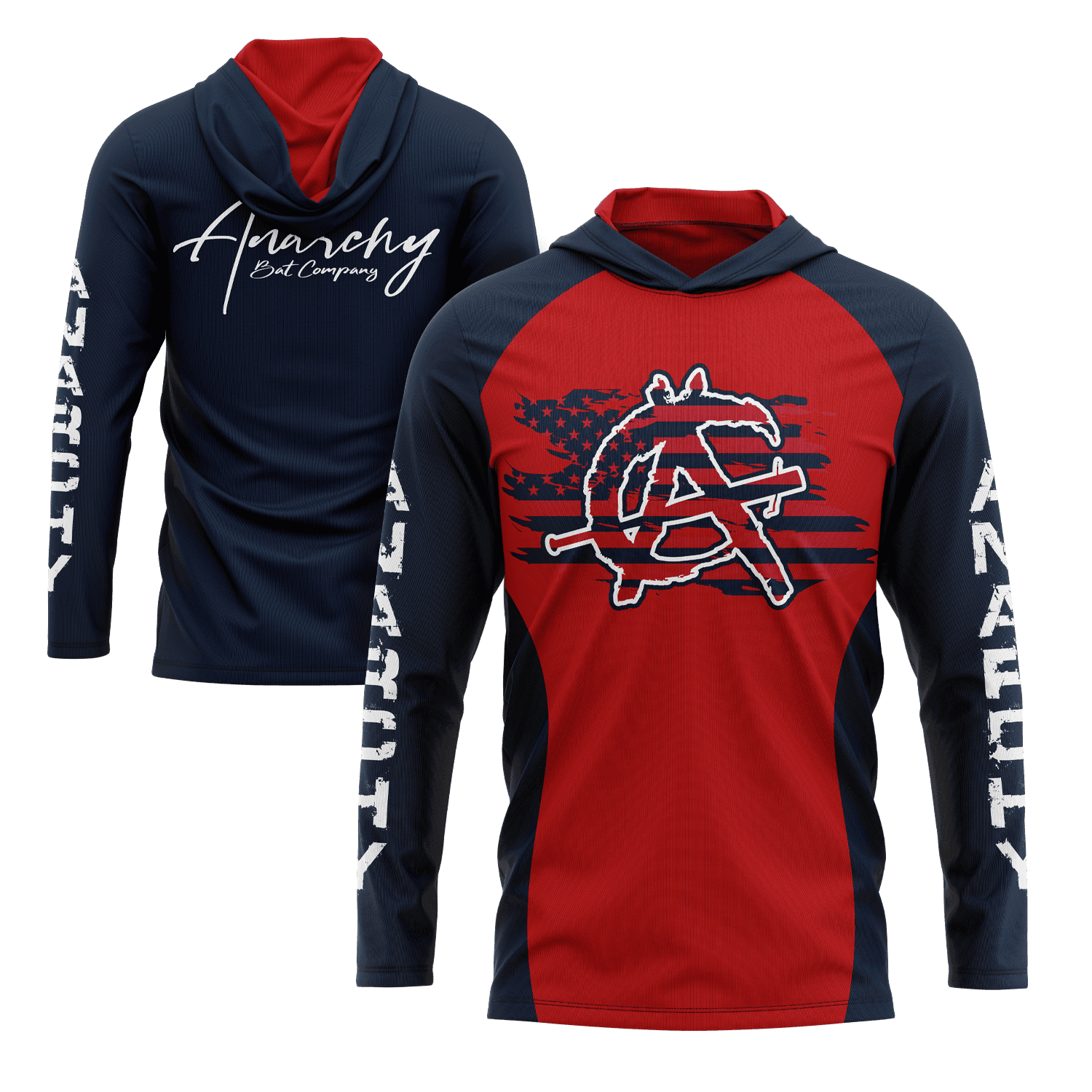 Anarchy Hooded Long Sleeve Tee - Red/Navy - Smash It Sports