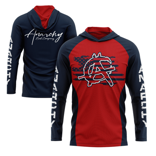 Anarchy Hooded Long Sleeve Tee - Red/Navy - Smash It Sports
