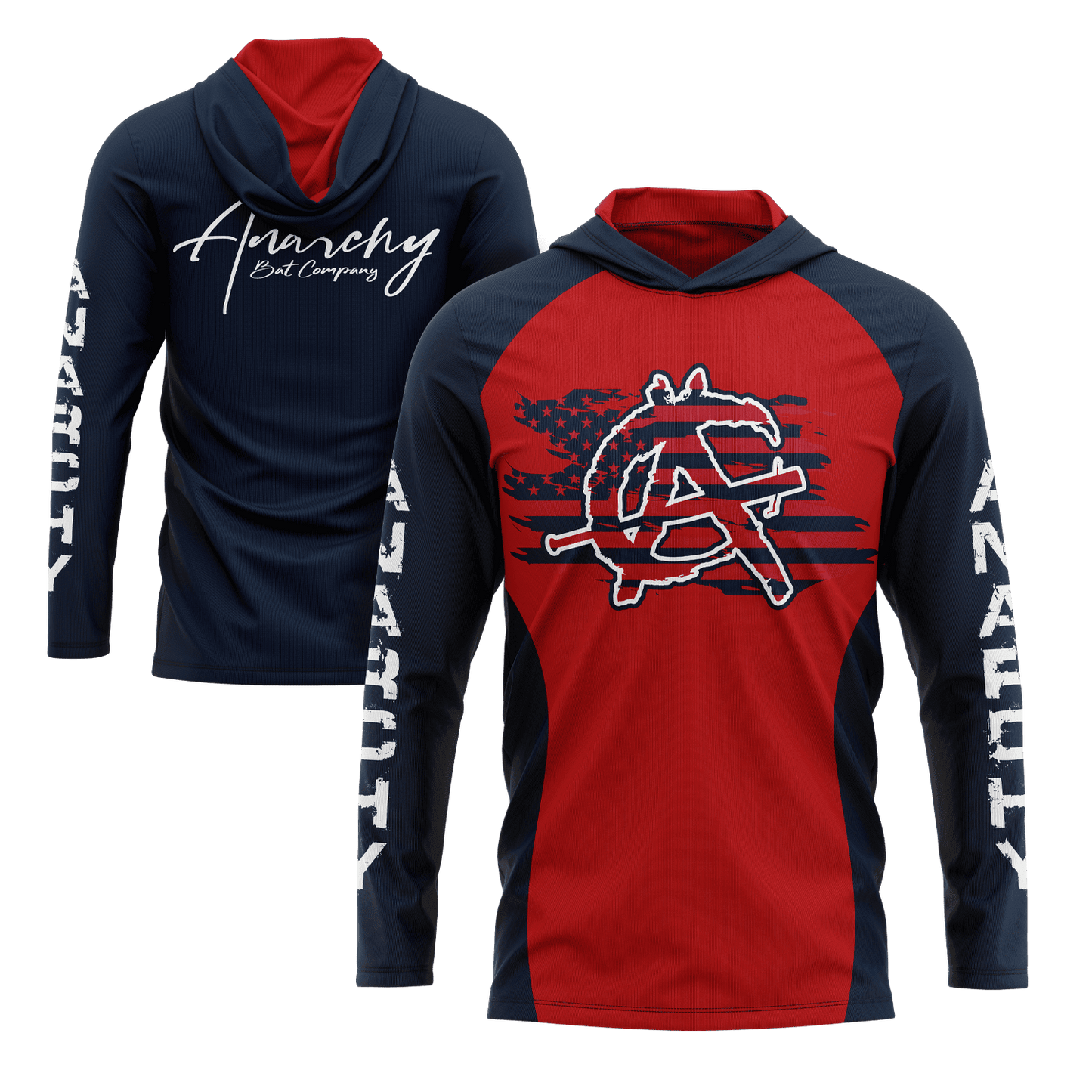Anarchy Hooded Long Sleeve Tee - Red/Navy - Smash It Sports