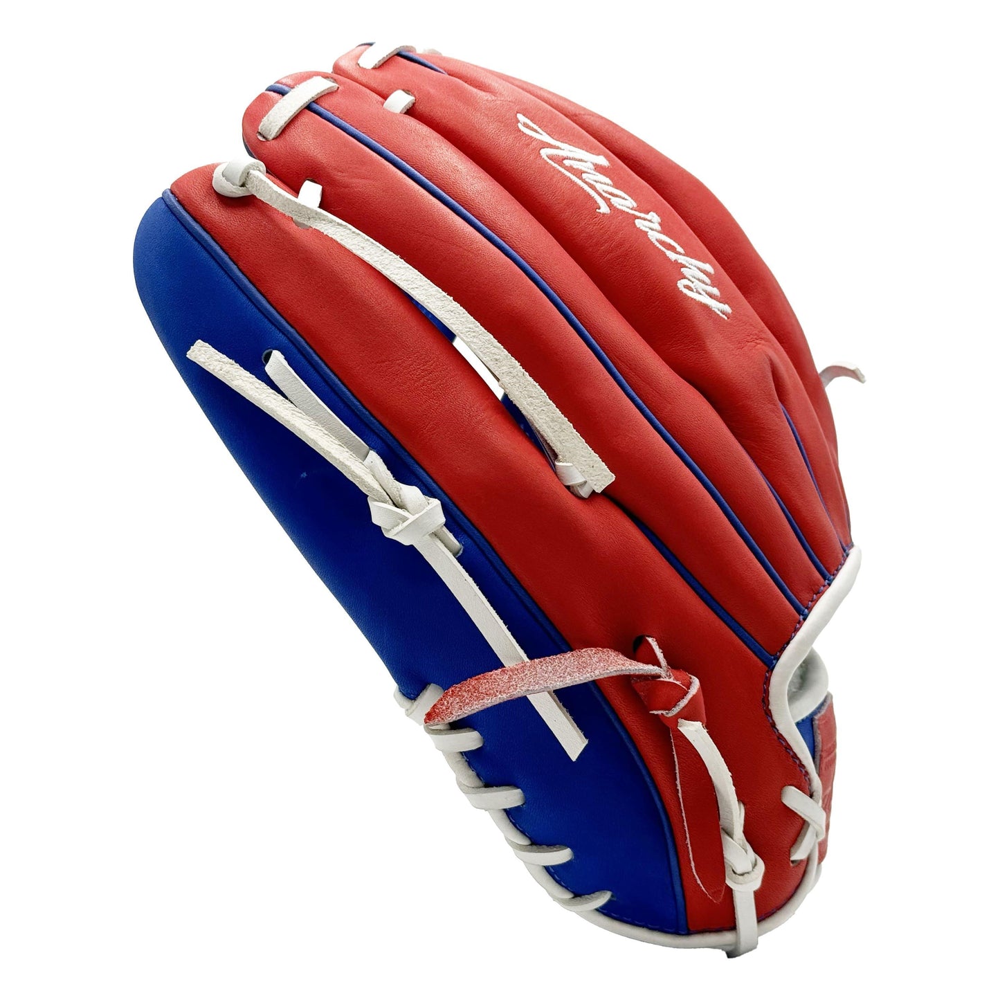 Anarchy Kip Leather Premium Softball Fielding Glove - AFG002 (Red/Royal) – Product View | Smash It Sports | leather, kip, pro