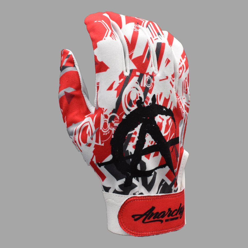 Anarchy Premium Batting Gloves- Abstract Red/White/Black – Primary View | Smash It Sports