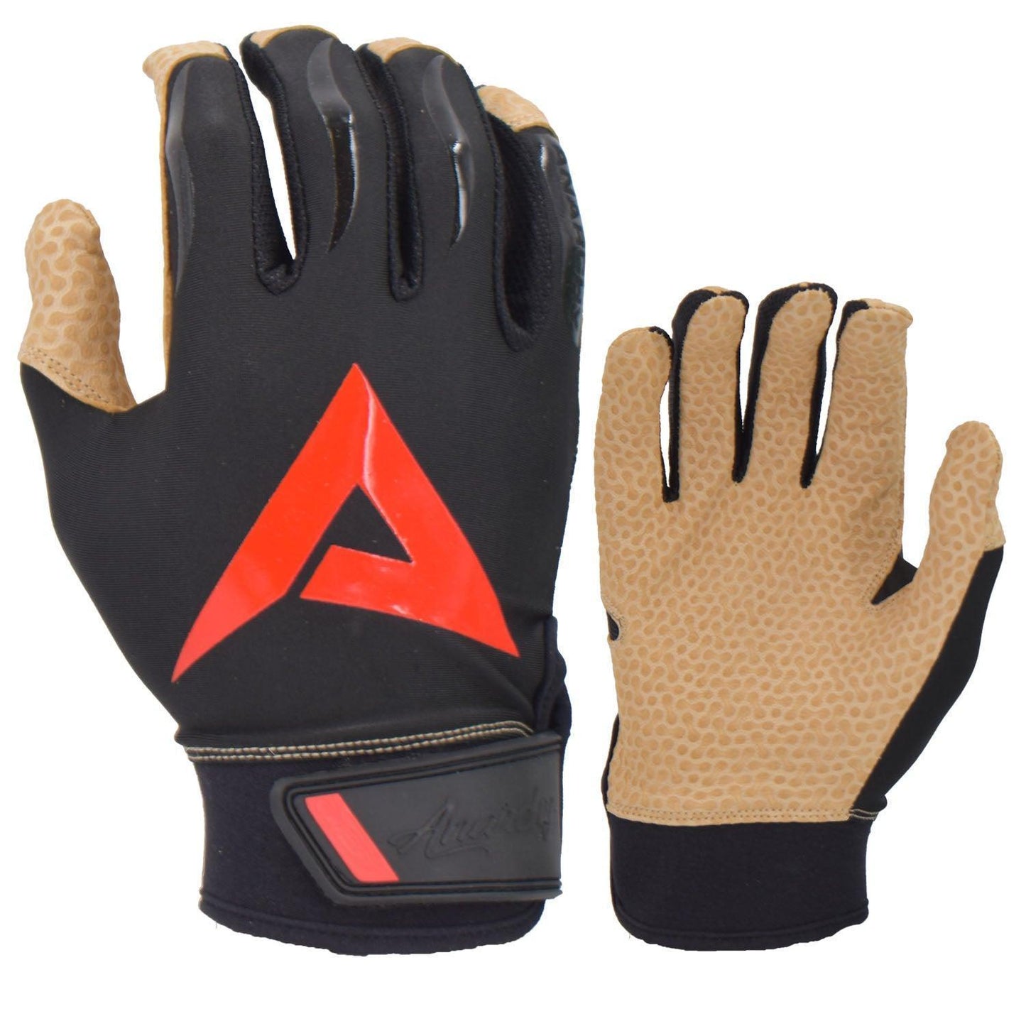 Anarchy Pro Grip Batting Gloves - Black/Tan/Red – Product View | Smash It Sports | leather, pro