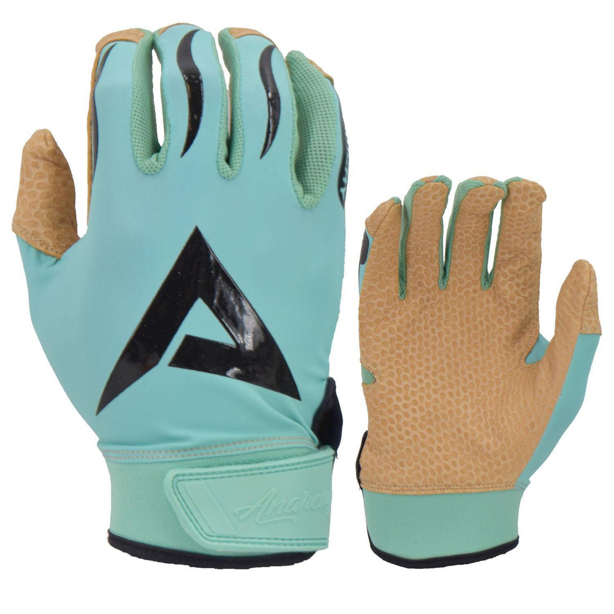 Anarchy Pro Grip Batting Gloves - Mint/Tan/Black – Product View | Smash It Sports | leather, pro
