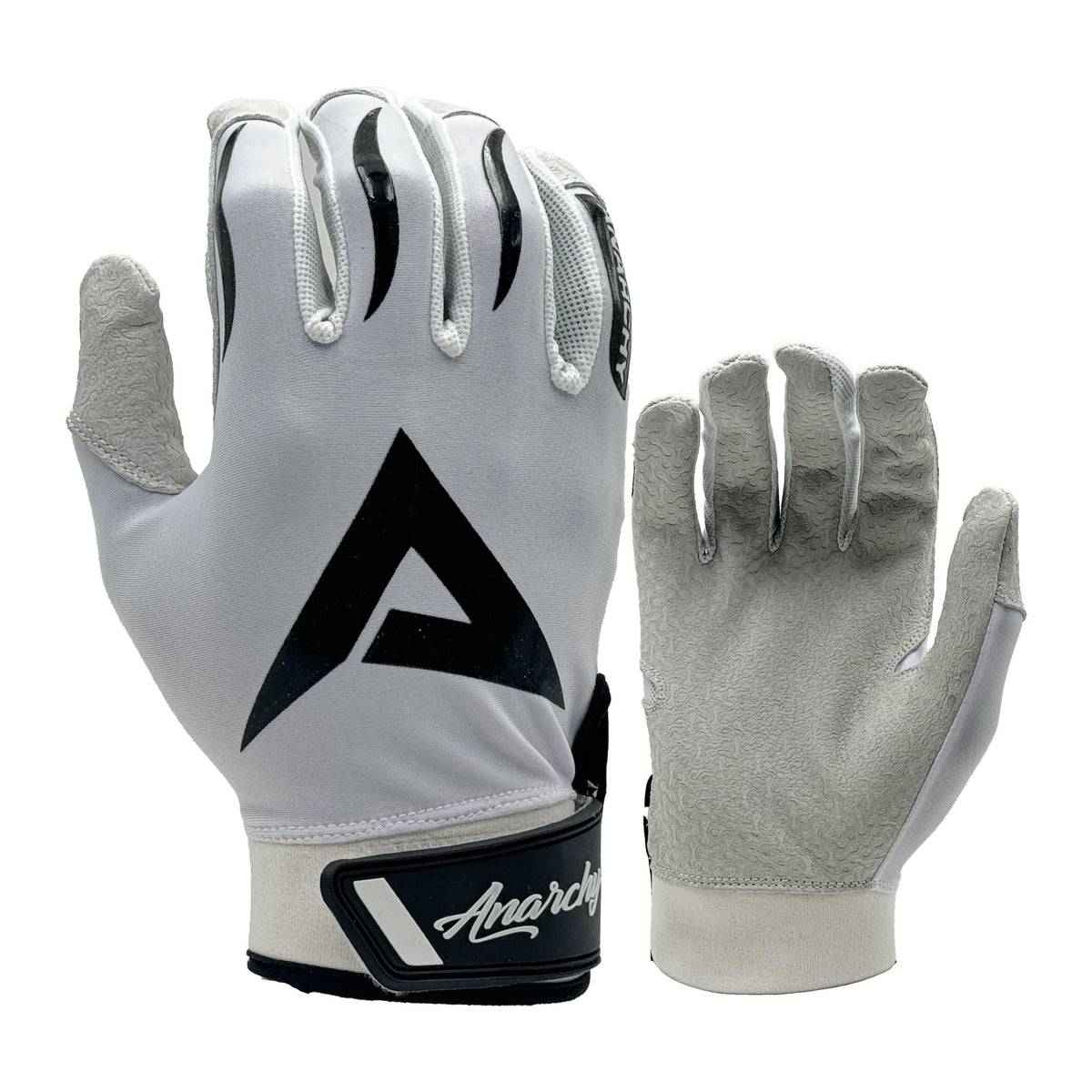 Anarchy Pro Grip Batting Gloves - White/Black – Product View | Smash It Sports | leather, pro