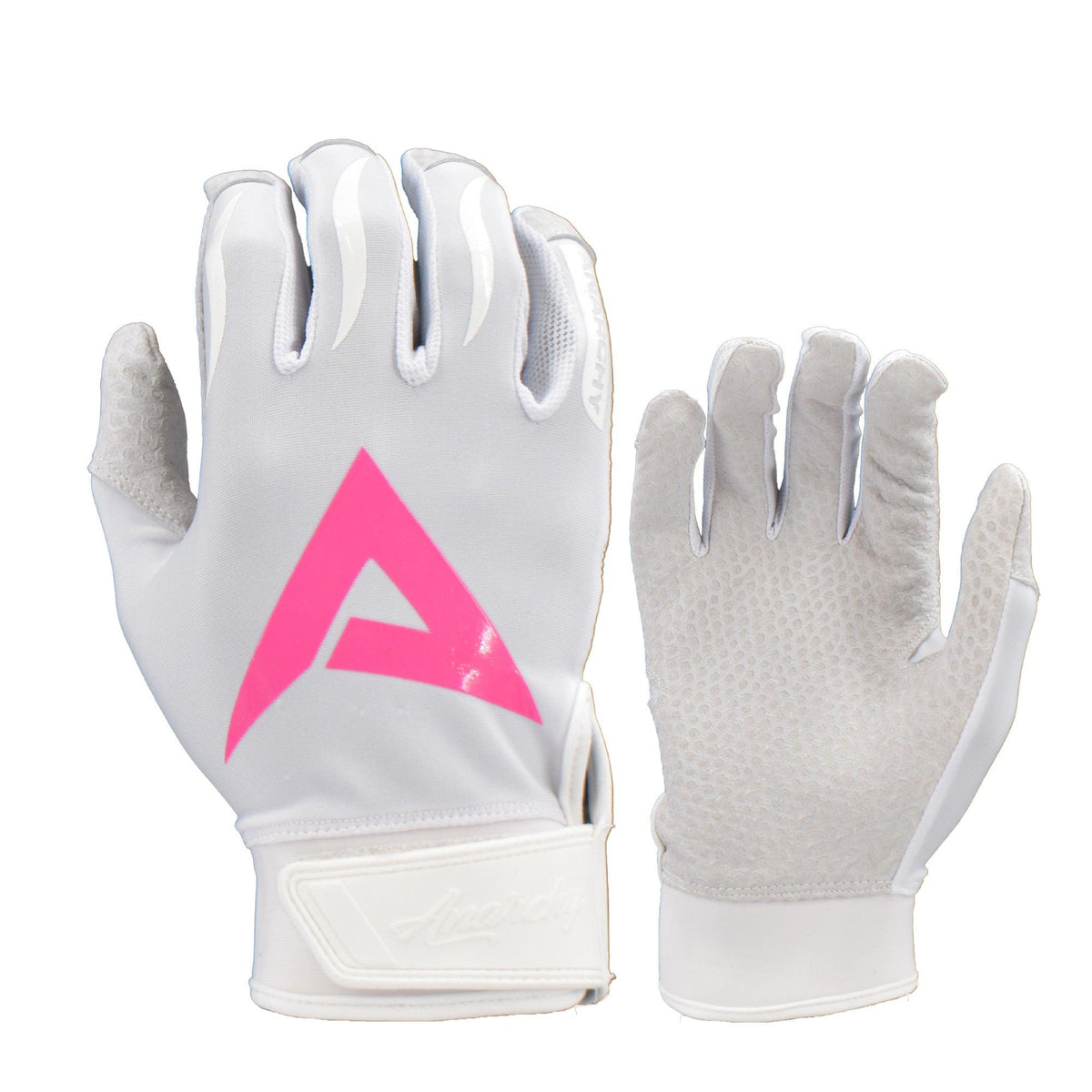 Anarchy Pro Grip Batting Gloves - Whiteout - Pink – Product View | Smash It Sports | leather, pro
