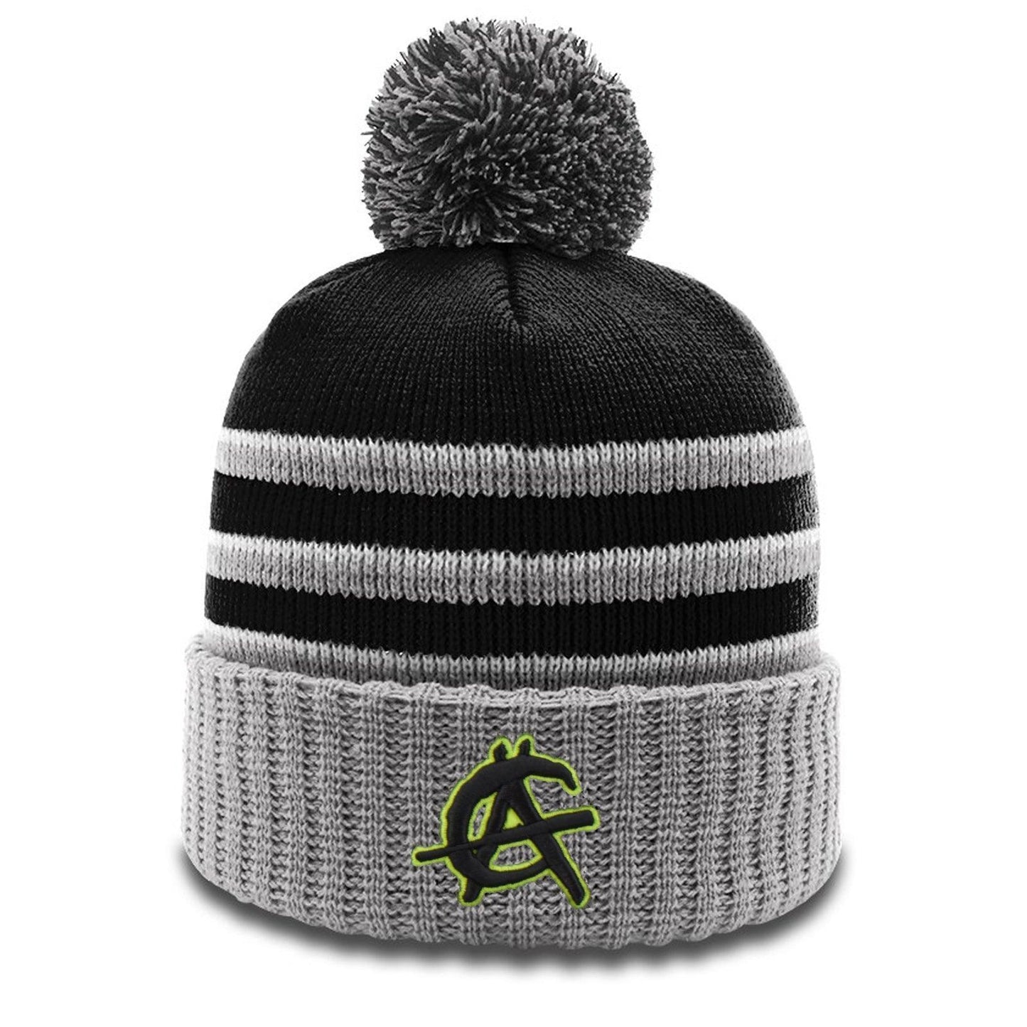 Anarchy Retro Logo Beanie #134 with Pom (Black/Grey/White) - Smash It Sports
