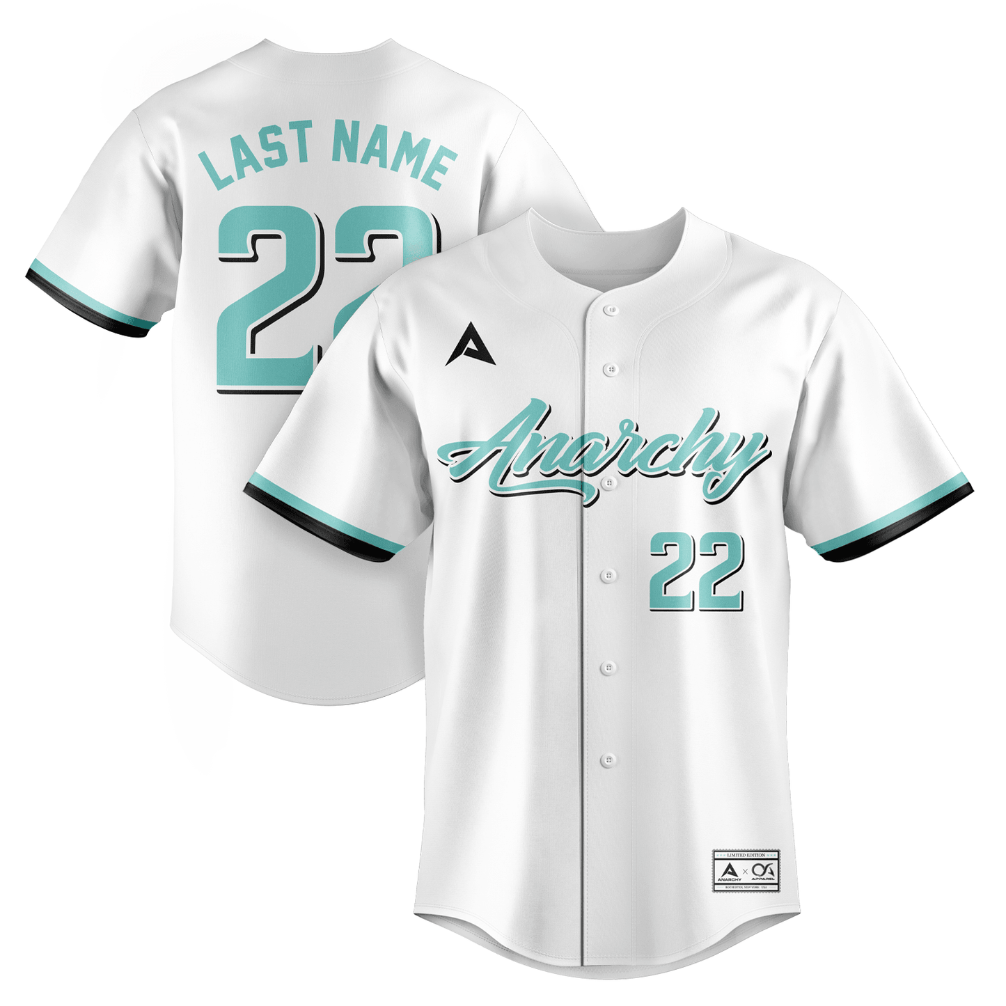 Anarchy Short Sleeve Full Button Jersey (Customized Buy-In) - White/Mint – Specs Overview | Smash It Sports | premium, pro