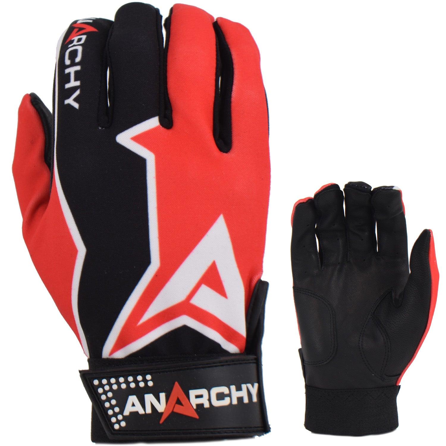 Red and black batting gloves on sale