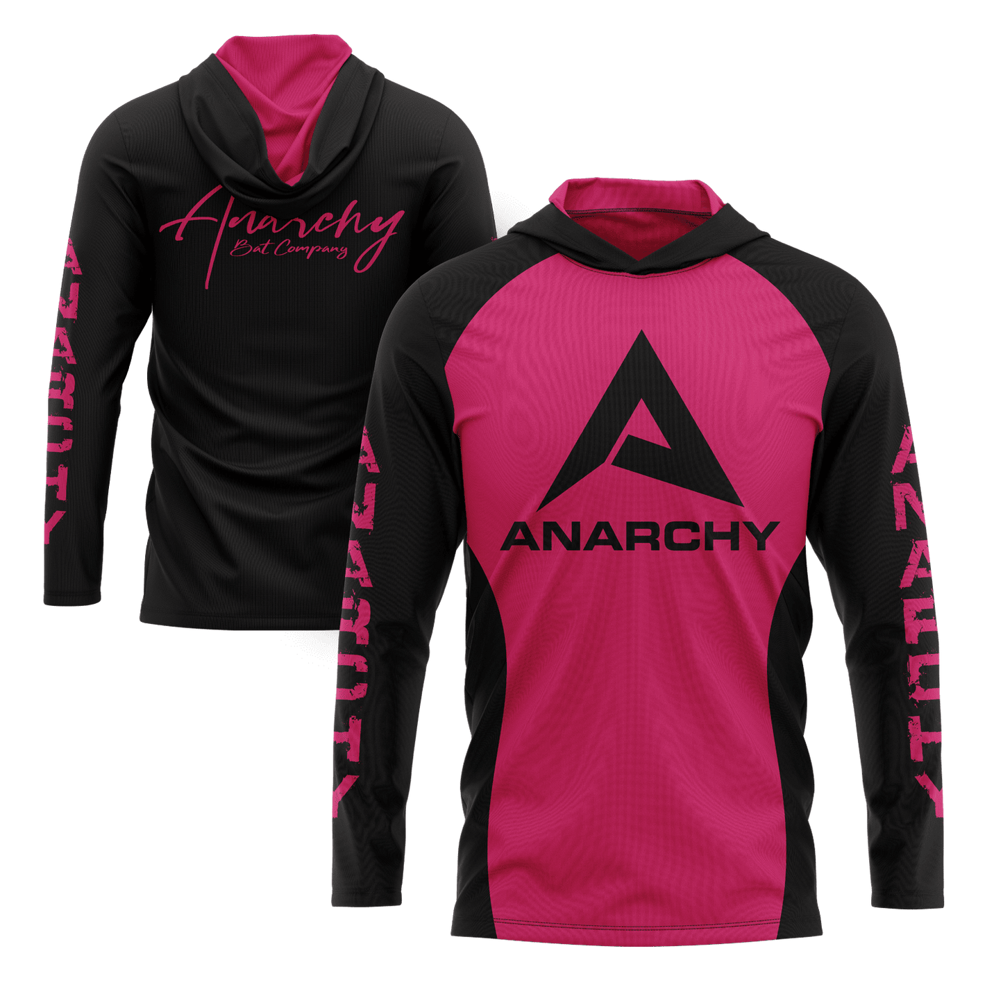 Anarchy Hooded Long Sleeve Tee - Hot Pink/Black