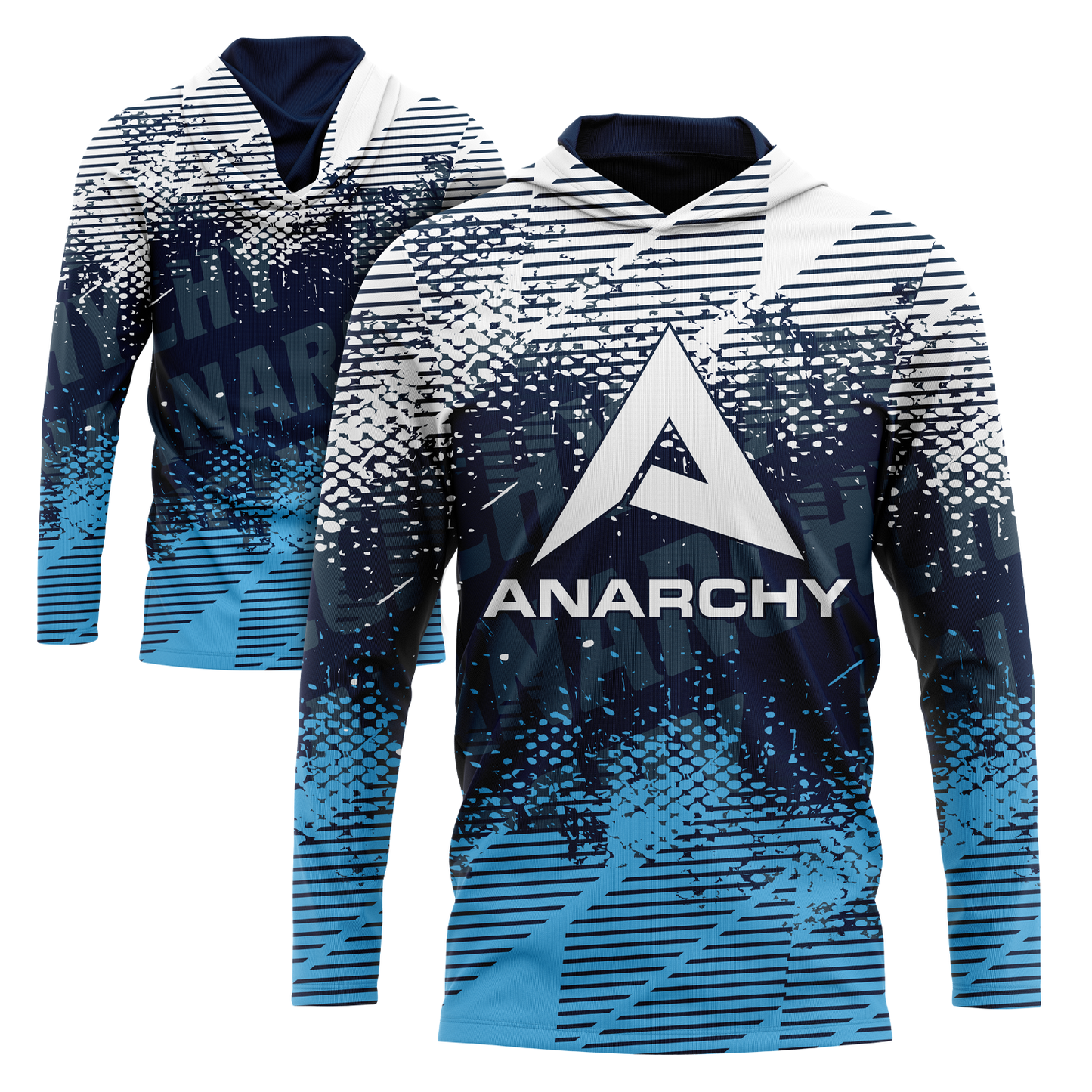 Anarchy Hooded Long Sleeve Tee - Disruption Columbia/Navy/White