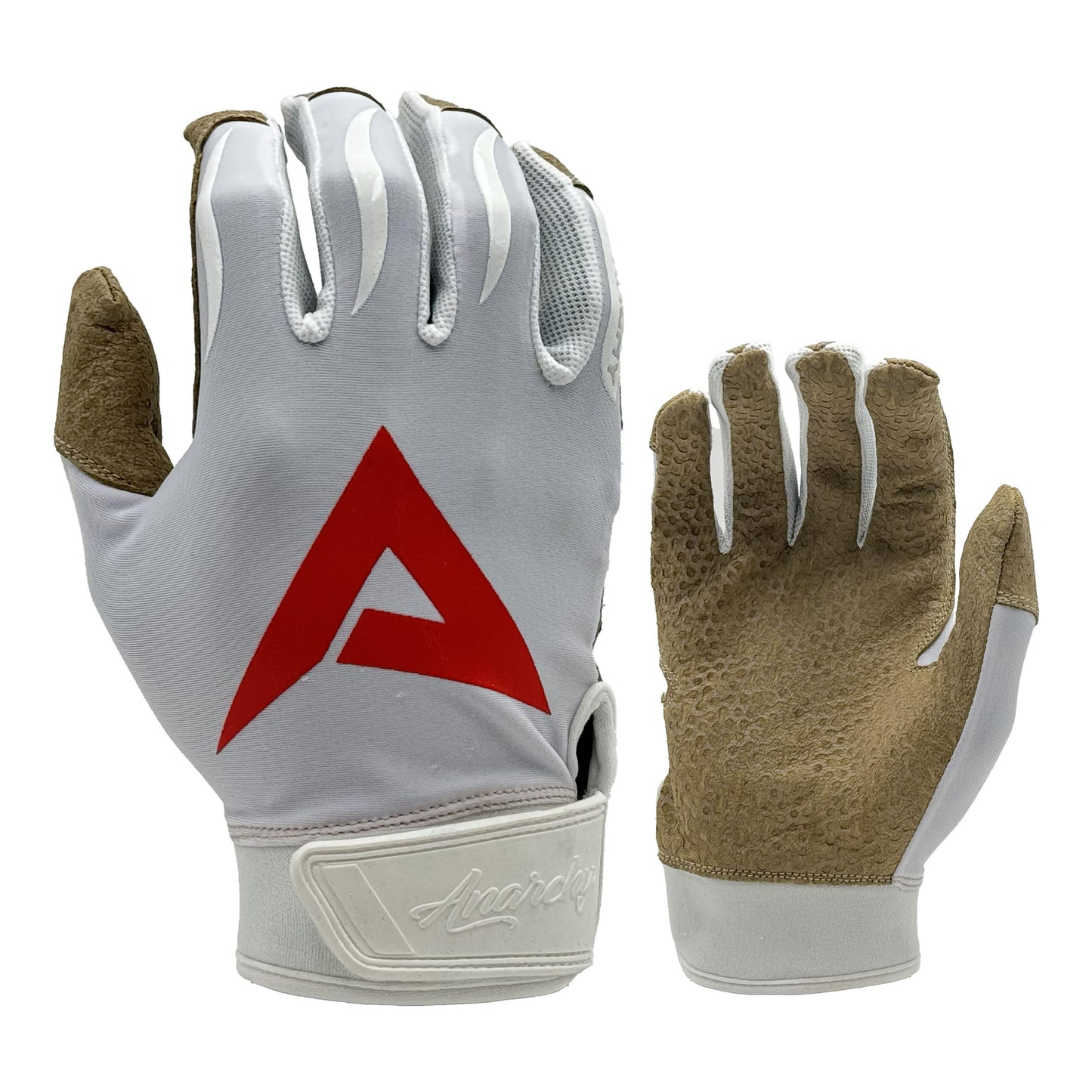 Anarchy Pro Grip Batting Gloves - White/Tan/Red - Smash It Sports