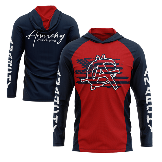 Anarchy Hooded Long Sleeve Tee - Red/Navy