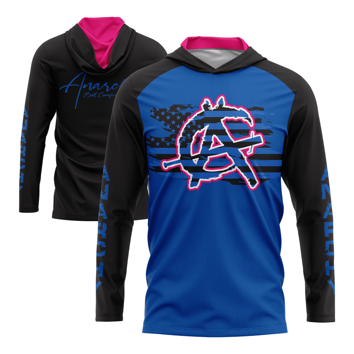 Anarchy Hooded Long Sleeve Tee - Black/Pink/Blue - Smash It Sports