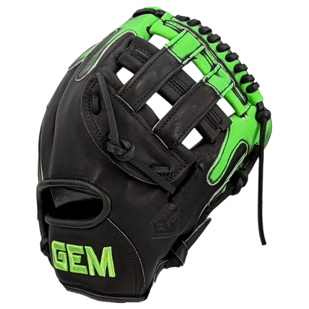 Gem Gloves Baseball Fielding Glove - GEM081 Shadow Slime – Product View | Smash It Sports | leather, kip, pro