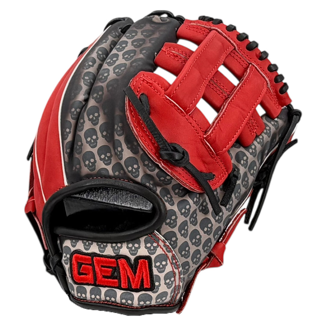 Gem Gloves Baseball Fielding Glove - GEM085 Shadow Skulls – Product View | Smash It Sports | leather, kip, pro