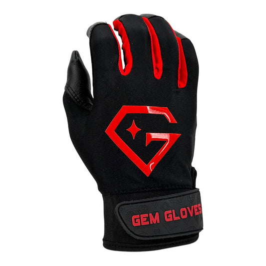 Gem Glove Opalite Batting Glove - Black/Red – Product View | Smash It Sports | leather, pro