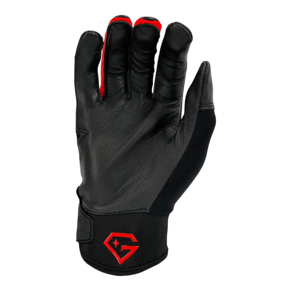 Gem Glove Opalite Batting Glove - Black/Red – Product View | Smash It Sports | leather, pro