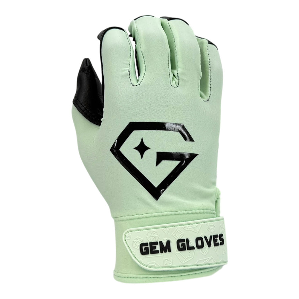 Gem Glove Opalite Batting Glove - Black/Mint – Product View | Smash It Sports | leather, pro