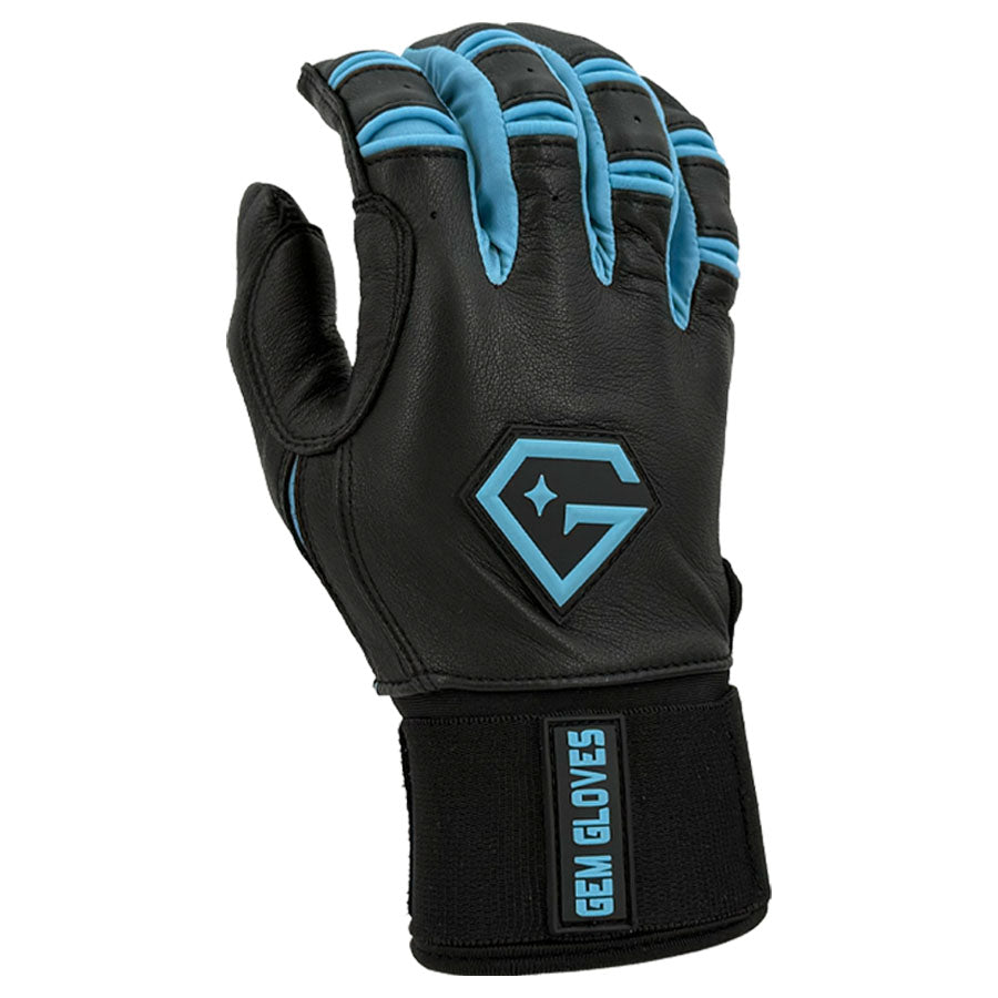 Gem Glove Prospector Long Cuff Batting Glove - Black/Carolina – Product View | Smash It Sports | leather, pro