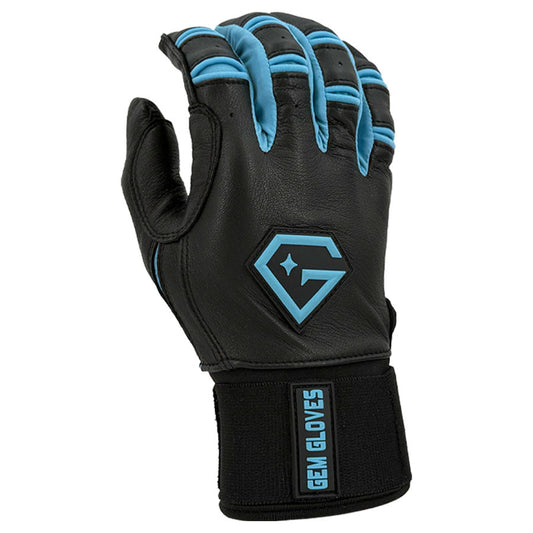 Gem Glove Prospector Long Cuff Batting Glove - Black/Carolina – Product View | Smash It Sports | leather, pro