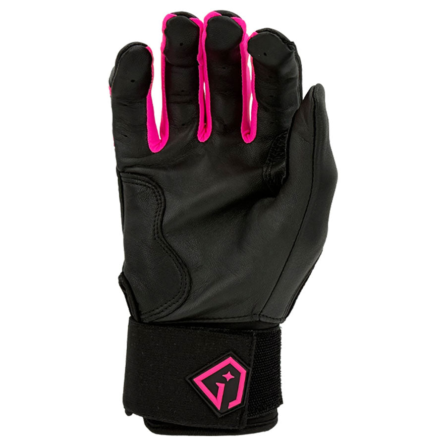 Gem Glove Prospector Long Cuff Batting Glove - Black/Pink – Product View | Smash It Sports | leather, pro
