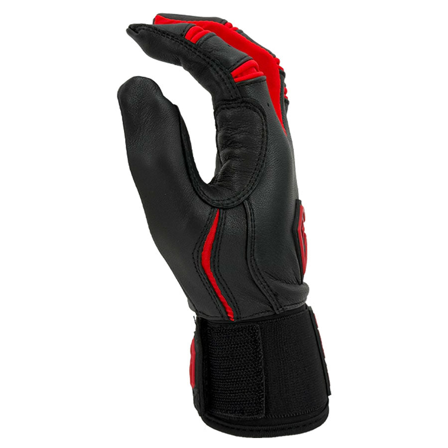 Gem Glove Prospector Long Cuff Batting Glove - Black/Red – Product View | Smash It Sports | leather, pro