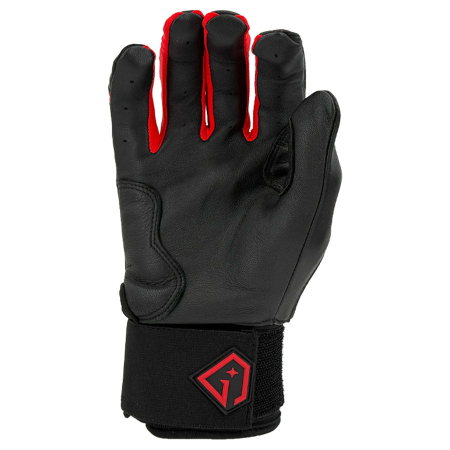 Gem Glove Prospector Long Cuff Batting Glove - Black/Red – Product View | Smash It Sports | leather, pro