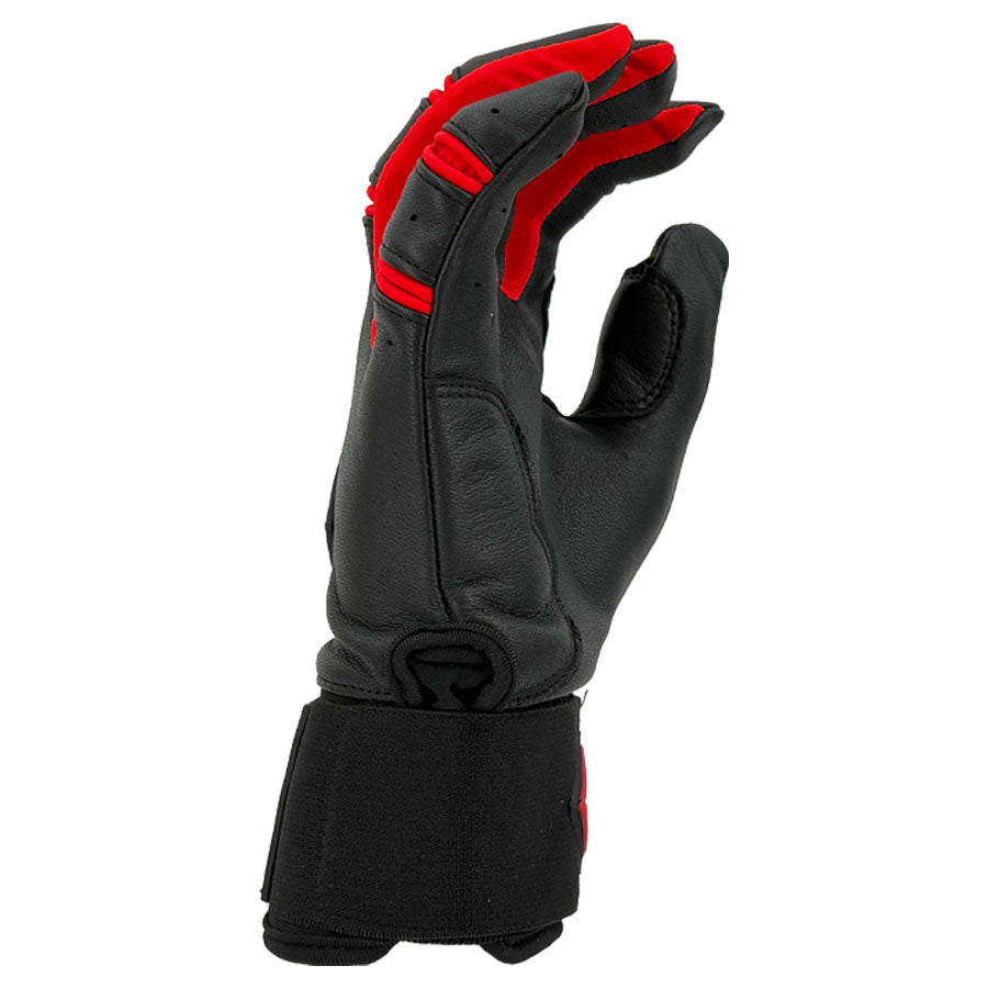 Gem Glove Prospector Long Cuff Batting Glove - Black/Red – Product View | Smash It Sports | leather, pro