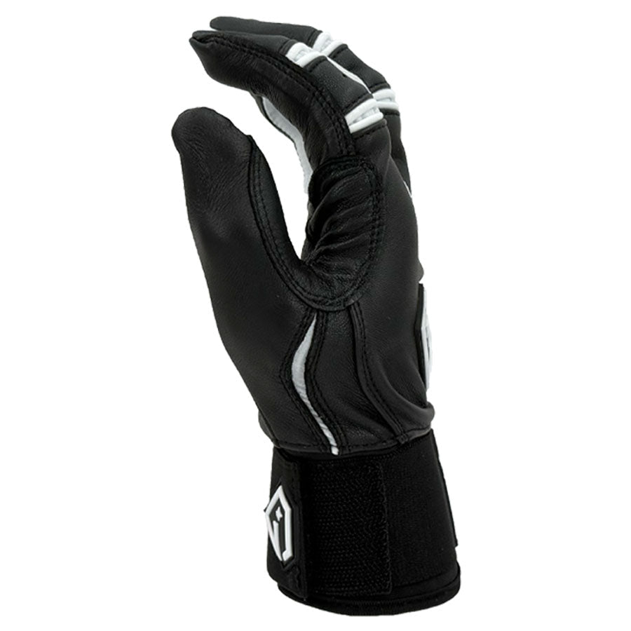 Gem Glove Prospector Long Cuff Batting Glove - Black/White – Product View | Smash It Sports | leather, pro