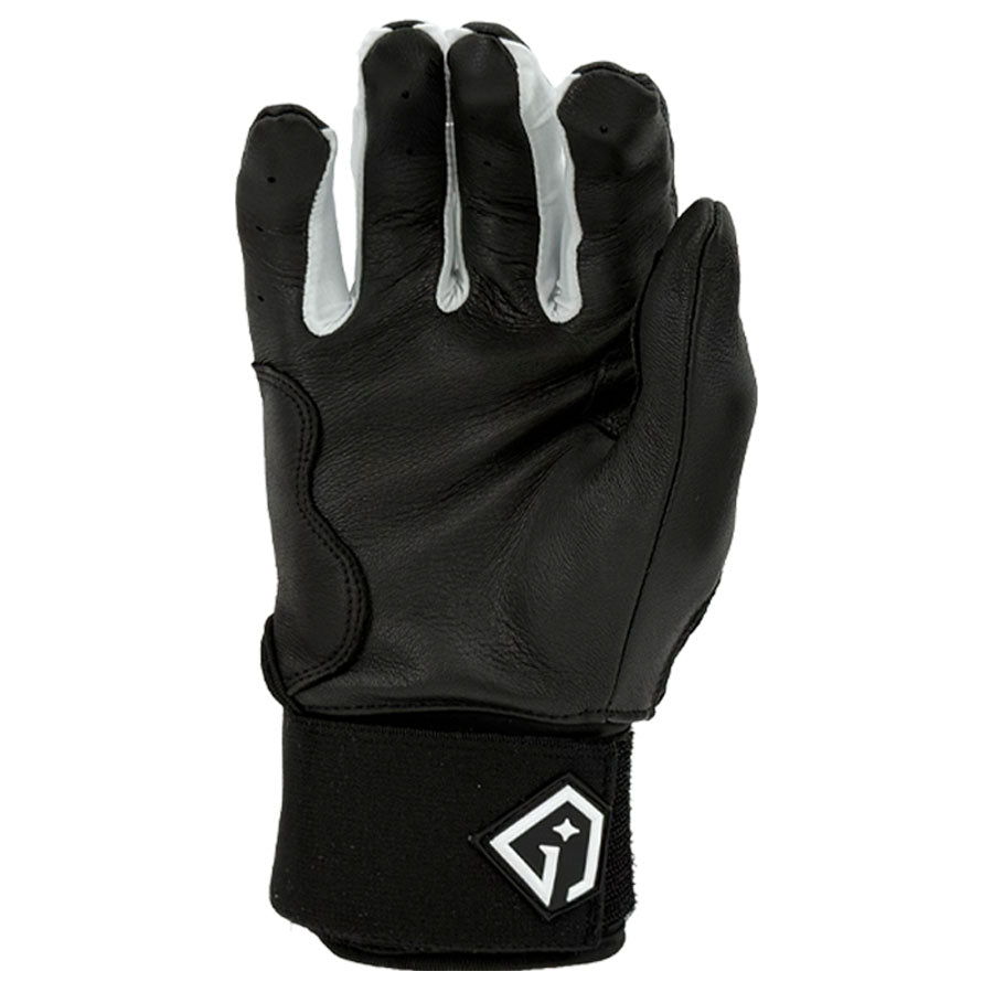 Gem Glove Prospector Long Cuff Batting Glove - Black/White – Product View | Smash It Sports | leather, pro