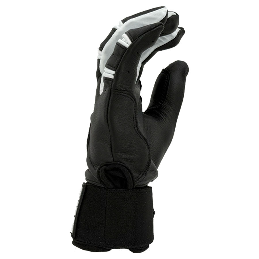 Gem Glove Prospector Long Cuff Batting Glove - Black/White – Product View | Smash It Sports | leather, pro