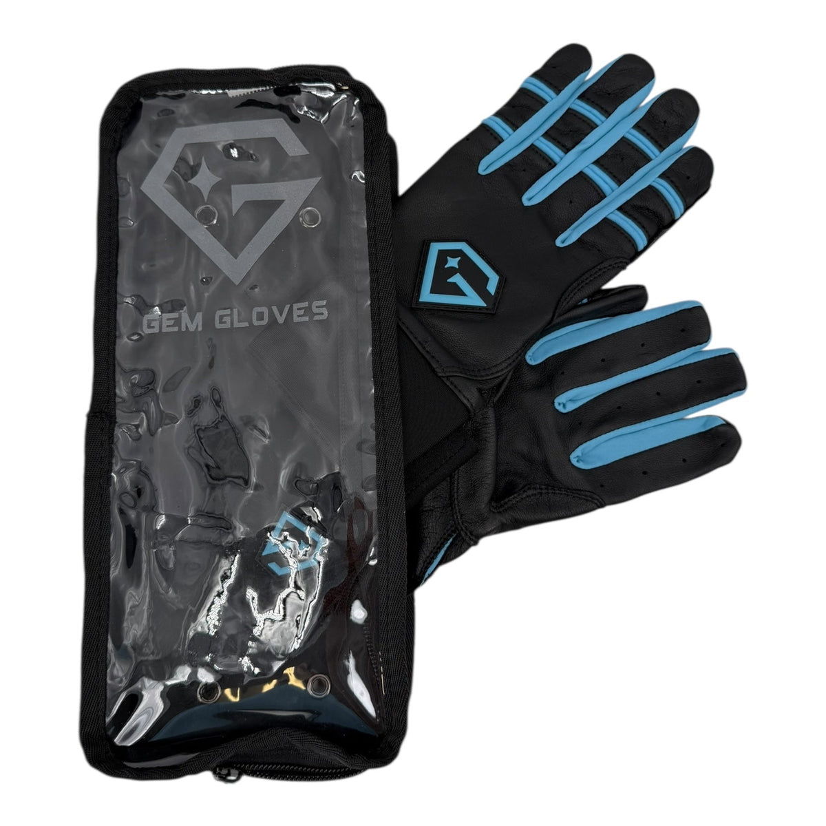 Gem Glove Prospector Long Cuff Batting Glove - Black/Carolina – Product View | Smash It Sports | leather, pro