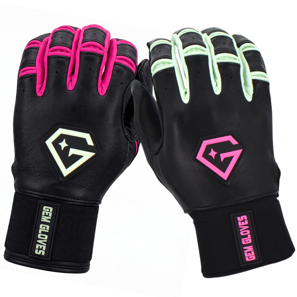 Gem Glove Prospector Long Cuff Batting Glove - Black/Mint/Pink