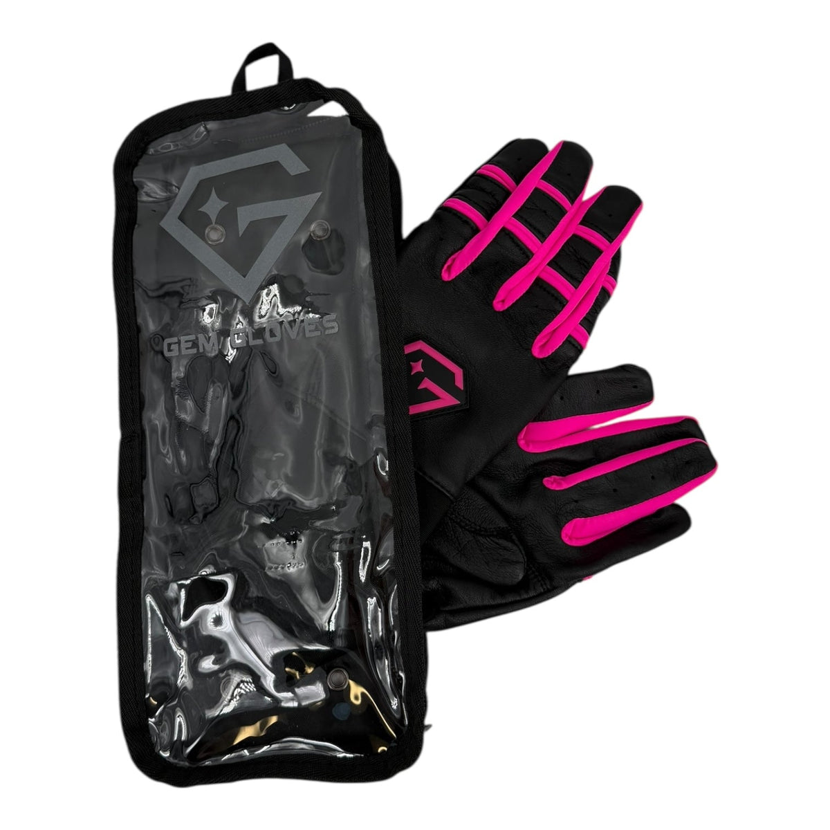 Gem Glove Prospector Long Cuff Batting Glove - Black/Pink – Product View | Smash It Sports | leather, pro