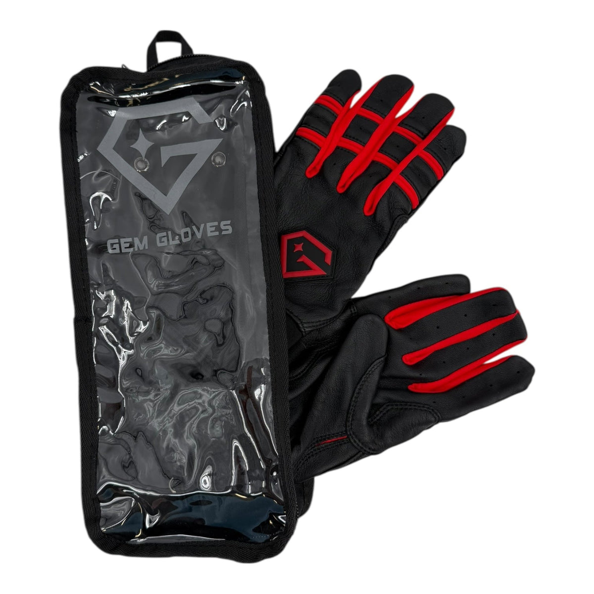 Gem Glove Prospector Long Cuff Batting Glove - Black/Red – Product View | Smash It Sports | leather, pro