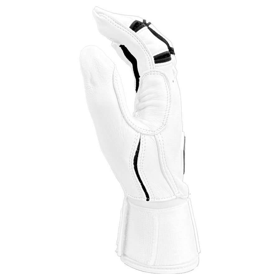 Gem Glove Prospector Long Cuff Batting Glove - White/Black – Product View | Smash It Sports | leather, pro