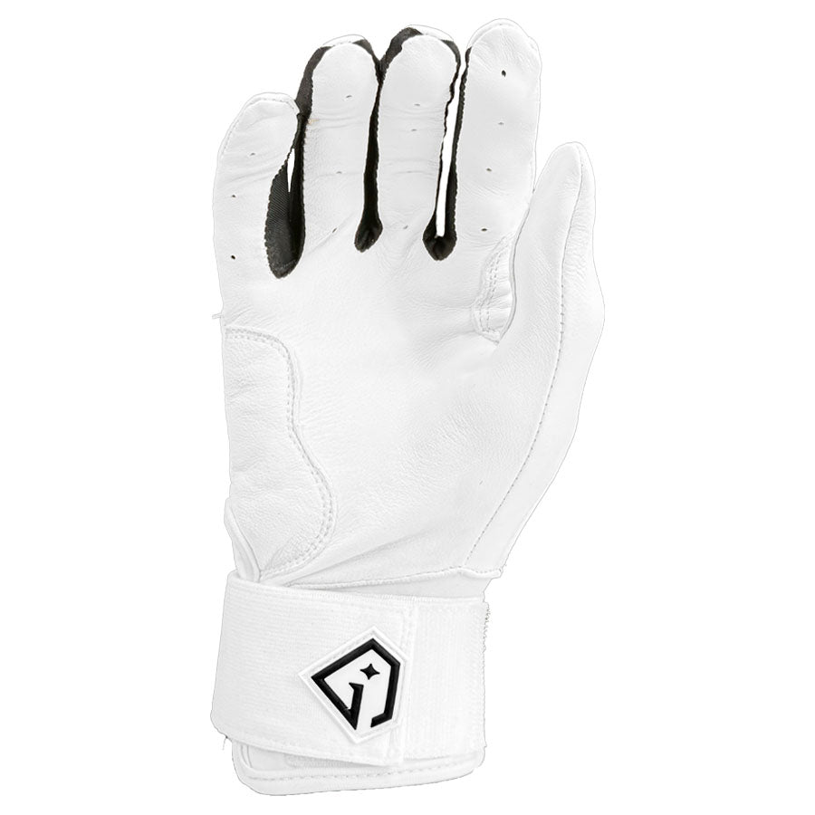 Gem Glove Prospector Long Cuff Batting Glove - White/Black – Product View | Smash It Sports | leather, pro