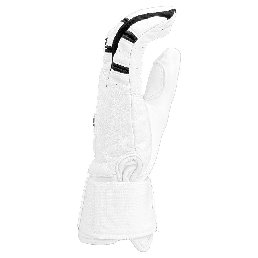 Gem Glove Prospector Long Cuff Batting Glove - White/Black – Product View | Smash It Sports | leather, pro