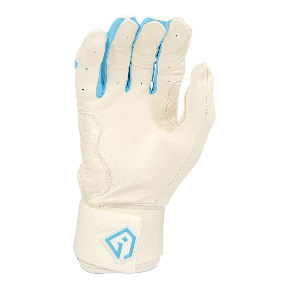 Gem Glove Prospector Long Cuff Batting Glove - White/Carolina – Product View | Smash It Sports | leather, pro